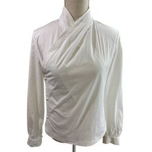 Pascal Millet Mock Neck Long Sleeve Blouse White Side Buttons Women's sz 42